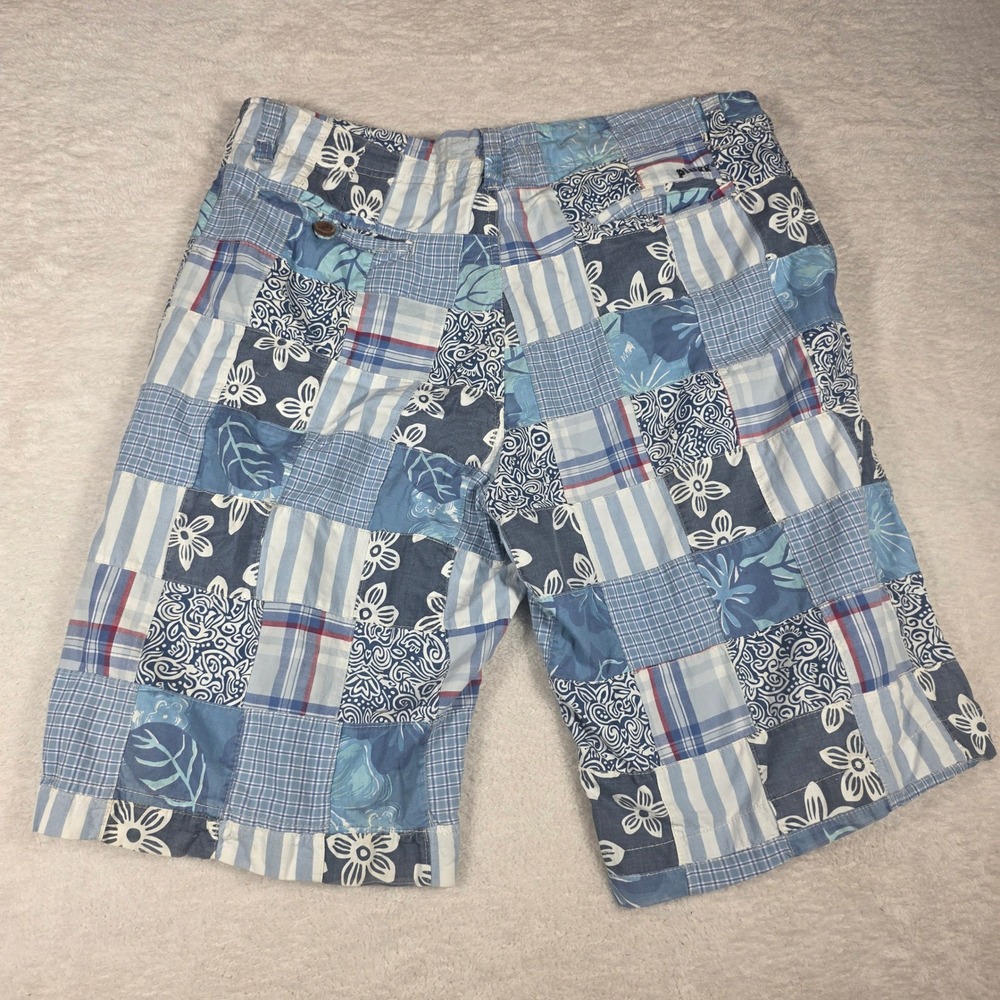 Plugg Patchwork Shorts Mens 38 Blue White Excellent Cotton Plaid Floral Boho Y2K